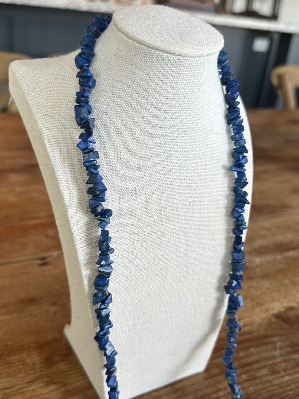 Vintage Lapis Lazuli Natural Gemstone Chip Strand Necklace - 34" Long - Picture 7 of 13